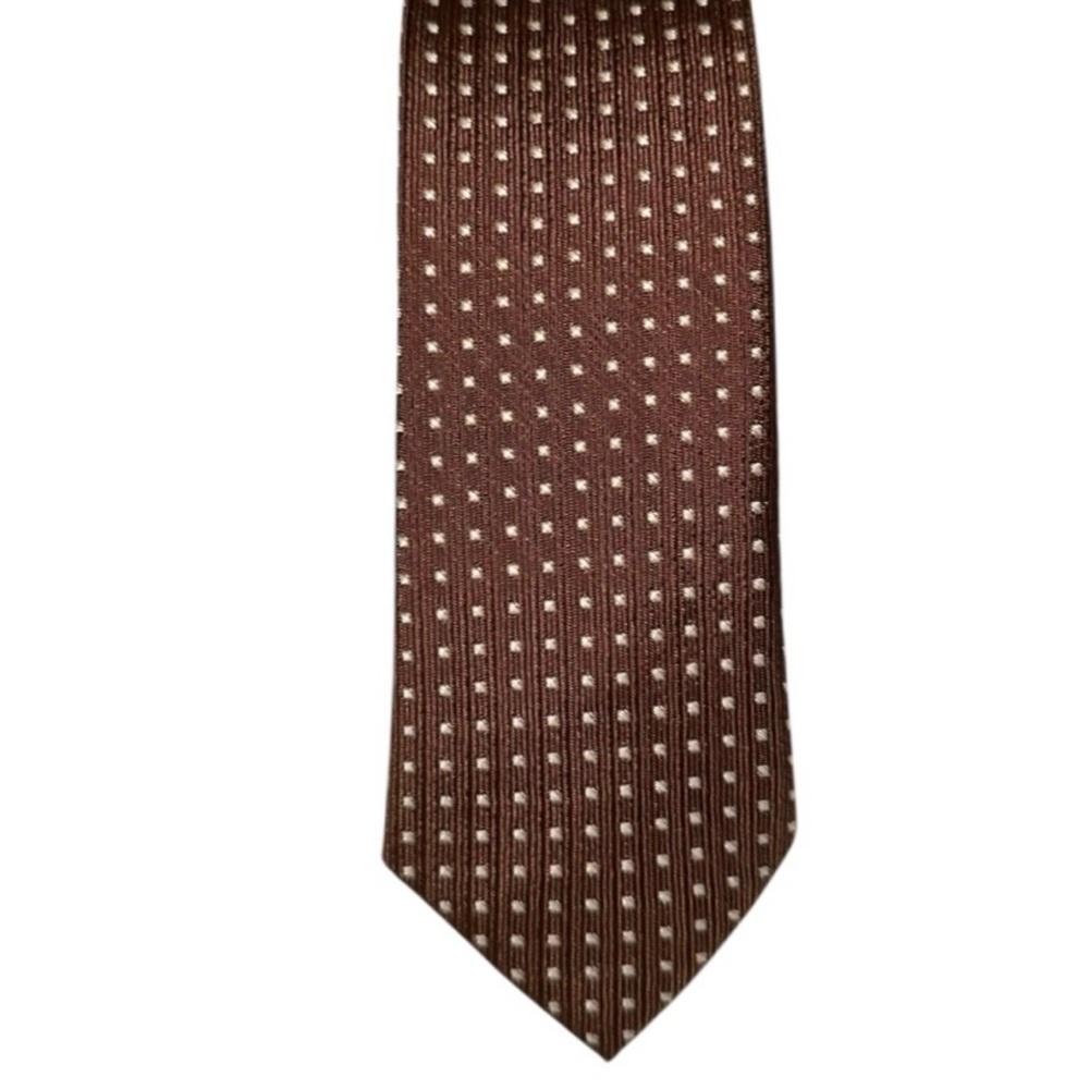 Vintage Superba 1950’s Mens Skinny Tie Dacron Brown White Polka Dot 54x2.25”